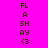 Pixelated text 'FLASHAY' with heart symbol '<3' on four colored backgrounds: magenta, pink, yellow, and light red.