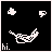 Pixelated white icon on black background showing 'hi.' text and changing facial features across frames.