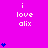 Pixelated icon with bright pink background displaying repeated text "i love alix" and varying blue heart counts in vertical stacks.