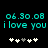 Pixelated cyan text displays '06.30.08' and 'i love you' above five white plus signs with one gray sign, on a black background.