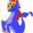 A 48x48 pixel animated buddy icon featuring a blue cartoon dragon with orange accents on the left and green text reading "Original Icons .com" on a dark green background to the right, displayed as a contact sheet of two frames.