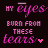 Animated contact sheet of a text-based buddy icon showing sequential frame changes with pink and white text on dark background, featuring repeated phrases "my eyes burn from these tears" and small heart symbols.