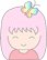 Pixelated cartoon character with pink hair and red top, wearing rainbow butterfly accessory; two expressions shown in