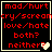 Four identical pixel-art display red text on black background with a white border, each containing the phrases "mad/hurt", "cry/scream", "love/hate", "both?", and "neither?" followed by a heart symbol