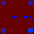 Red background with blue pixelated hearts and repeated text 'i love holly' in blue lowercase letters.
