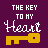 Pixel art icon with 'THE KEY TO MY Heart' text and a golden key, displayed across multiple background color variations including purple, magenta, pink, white, and gray.