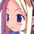 Pixelated anime-style close-up of a character's face with pink hair and blue eyes, static single-frame image.
