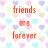Pixelated red text on a pastel heart-patterned background reads 'friends are forever' and 'boys are whatever'.