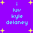 Purple background with yellow stars and cyan text reading 'i luv kyle delaney' in two vertical