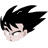 Pixelated cartoon head with spiky black hair, closed eyes, and a neutral expression on a gray background.