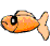 Animated orange fish with black eye, changing tail and fin positions across frames on gray background.