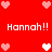 Red background with repeated 'Hannah!!' text and pink/white heart icons arranged in a pattern