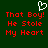 Green background with red pixelated text reading 'That Boy! He Stole My Heart' and a white pixelated heart symbol above the text.