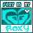 Four identical pixel art arranged in a , each showing 'FOXY IN MY' text above a cyan heart with white outline and small white heart symbol, below which is 'Roxy' text