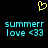 Yellow pixelated heart symbol above cyan text reading 'summerr love <33' on black background.