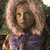 A pixelated image of a person with light brown hair wearing a purple top, shown in three cropped views with varying background details.
