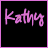 A 2x2 contact sheet of three animated frames showing a pink cursive text 'Kathy' on black background with one frame containing a yellow star, all within a purple border.