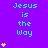 Purple background with cyan text "Jesus is the Way" repeated in a pattern, surrounded by yellow star icons in various quantities