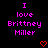Black background with pink pixelated text reading "I love Brittney Miller" and two red heart symbols at the bottom.