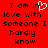 Red background with black pixelated text reading "I am in love with someone I hardly know" and a white pixelated heart symbol replacing the 'o' in 'love' on the left side.