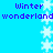 Pixelated blue background with white snowflakes and repeated purple text reading "Winter wonderland" in two