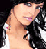 A 46x49 pixel animated contact sheet showing five sequential frames of a woman with long dark hair wearing a white top and earrings, displayed in a 3x2 grid layout on a gray background.