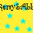 Yellow background with scattered light blue stars and repeating black text reading "Ferry & All" in a pixelated font.
