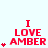 Red pixelated text "I LOVE AMBER" with animated heart symbols on a light blue background, showing sequential heart count changes across frames.