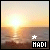Animated sunset over water with 'MADI' text and star symbol, showing sequential changes in sun brightness and wave reflections.