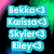 Four distinct pixelated text display names and phrases with emoticons against colorful backgrounds