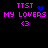 Pixelated text and symbols on black background with animated blue heart and starburst effects.