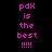 Pixelated text 'pdx is the best !!!!' displayed in four variations with different background colors.