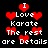 Pixelated red hearts and white text on black background with repeated phrases "I Love Karate The rest are Details" in multiple arrangements.