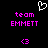 Pixelated icon with black background, white heart outline, pink text 'team EMMETT', and pink '<3' symbols.