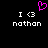 Pixelated icon with black background, white text "I <3 nathan" and pink heart symbol above.