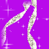 Purple background with white starbursts and glittery silver ribbons in a vertical arrangement.