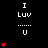 Pixel art animation showing "I Luv U" text with red hearts appearing and disappearing in vertical stacks on a black background.