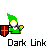 Pixel art character with green hat and tunic, white face, holding red shield; text 'Dark Link' below each frame.