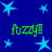 Blue background with light blue stars and green text reading 'Fuzzy!!' in four positions.