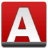 Red square icon with white triangular shape containing red triangle and red rectangle on gray base