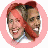Two pixelated faces in a circular pink border on the left, and a single pixelated face with 'SHARPTON' text and American flag background on the right.
