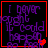Four of purple pixelated text on black background with red borders, each containing a small heart symbol in different positions