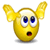 Yellow spherical emoji with blue eyes and red mouth in nine distinct poses showing arm positions, head angles, and eye expressions.
