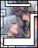 A vertical strip of pixelated anime-style character images with repeating text labels, showing animation changes in border shapes and background elements.