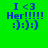 Green and purple pixelated with blue text reading "I <3 Her!!!!! :):::)", showing animation where purple blocks shift position across frames