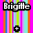 Pixelated icon with four distinct sections: left top has colorful vertical stripes and 'Brigite' text, right top shows pink background with green dots and 'Emmi' text, bottom left features black star-like shapes on white with 'BFF'S' text.