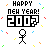 Pixel art icon with 'HAPPY NEW YEAR! 2007' text, stick figure, and confetti; color variations in numbers and figures across frames.
