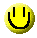 Two yellow pixelated smiley faces with black outlines on gray background; top face has vertical eyes, bottom face has plus sign and vertical eye.