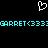 A static pixel art icon with a white heart outline above cyan text reading "GARRET<333" on black background.