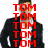 A pixelated image of a person in a black jacket and white shirt with red text overlays reading 'TOM', 'BRADY', and 'IS HOT!' in multiple repetitions.